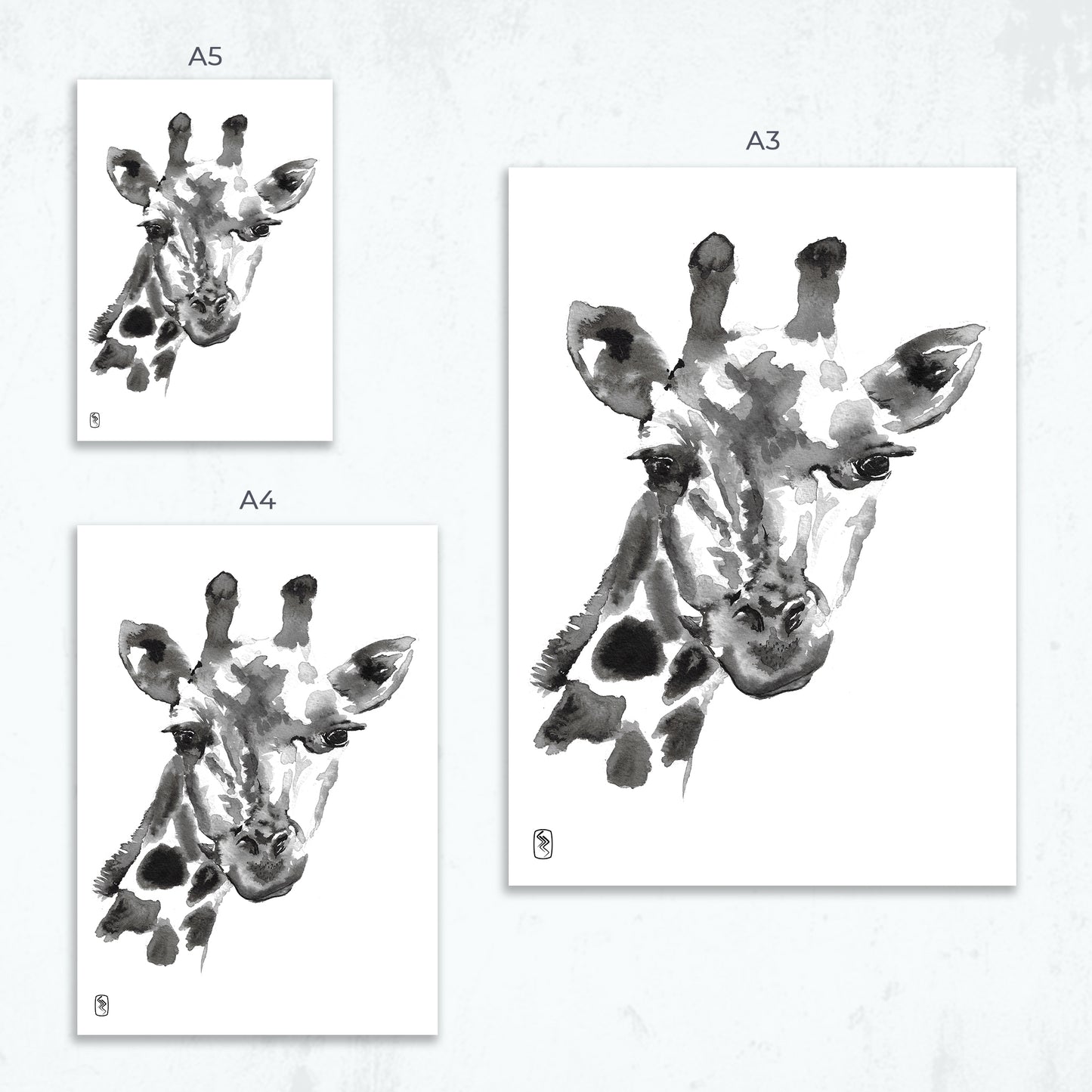 Giraffe Noir Print - A5 / A4 / A3