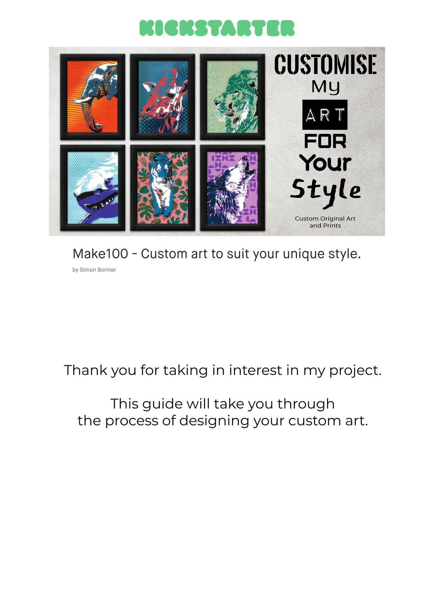 Make100 - Custom art to suit your unique style by Simon Bonner. - Project Guide