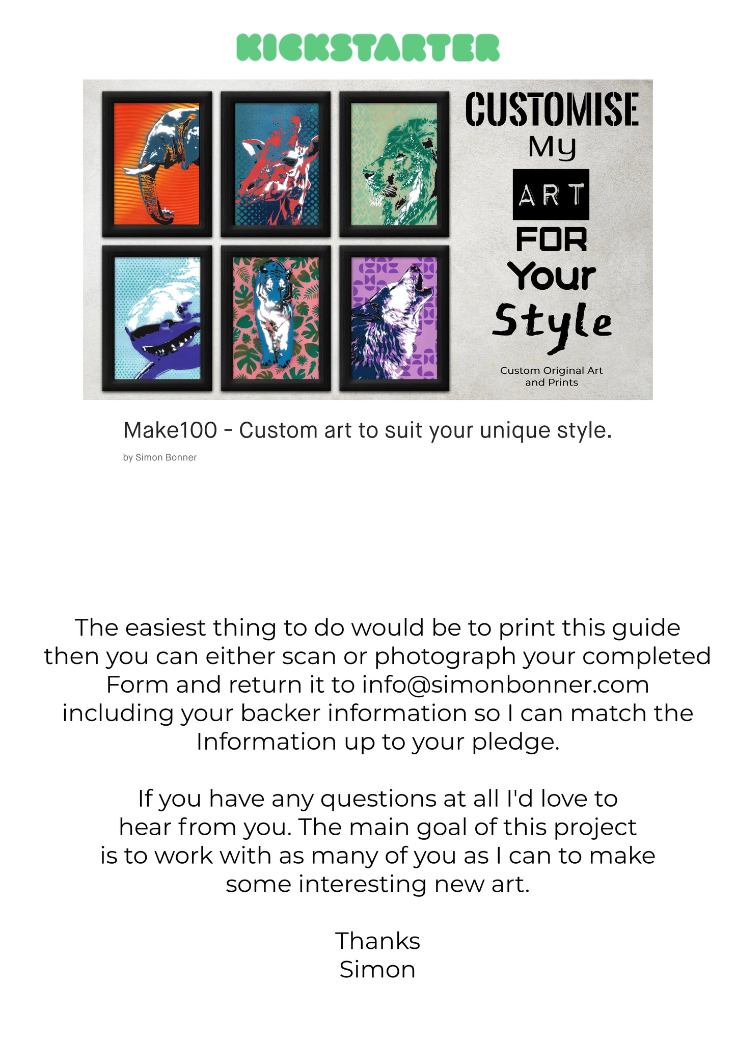 Make100 - Custom art to suit your unique style by Simon Bonner. - Project Guide